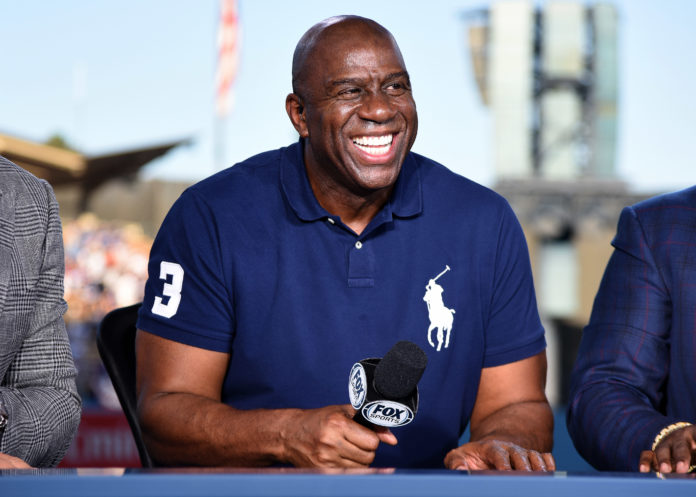 Magic Johnson at the Boston Red Sox v Los Angeles Dodgers, MLB World Series, game 4 in 2018.