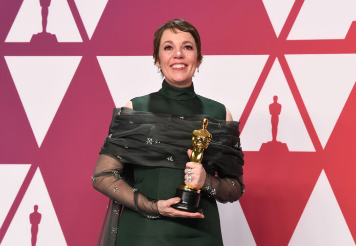 Olivia Colman and her award for best lead actress at the 91st Annual Academy Awards