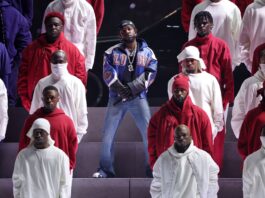 Kendrick Lamar performs in the Halftime Show of Super Bowl LIX in February 2025